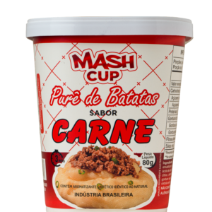 Pote de Mash Cup sabor Carne, purê de batata instantâneo com sabor intenso e prático para o dia a dia